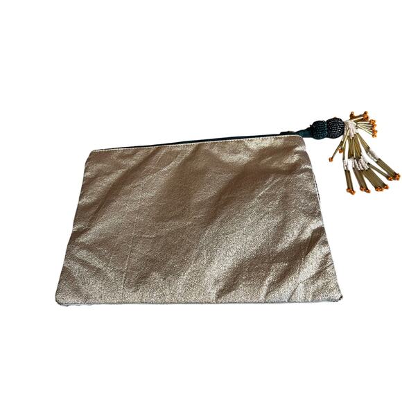 Miss Albright Anthropologie Beaded Clutch Bag Metallic Gold Bird - Picture 4 of 8